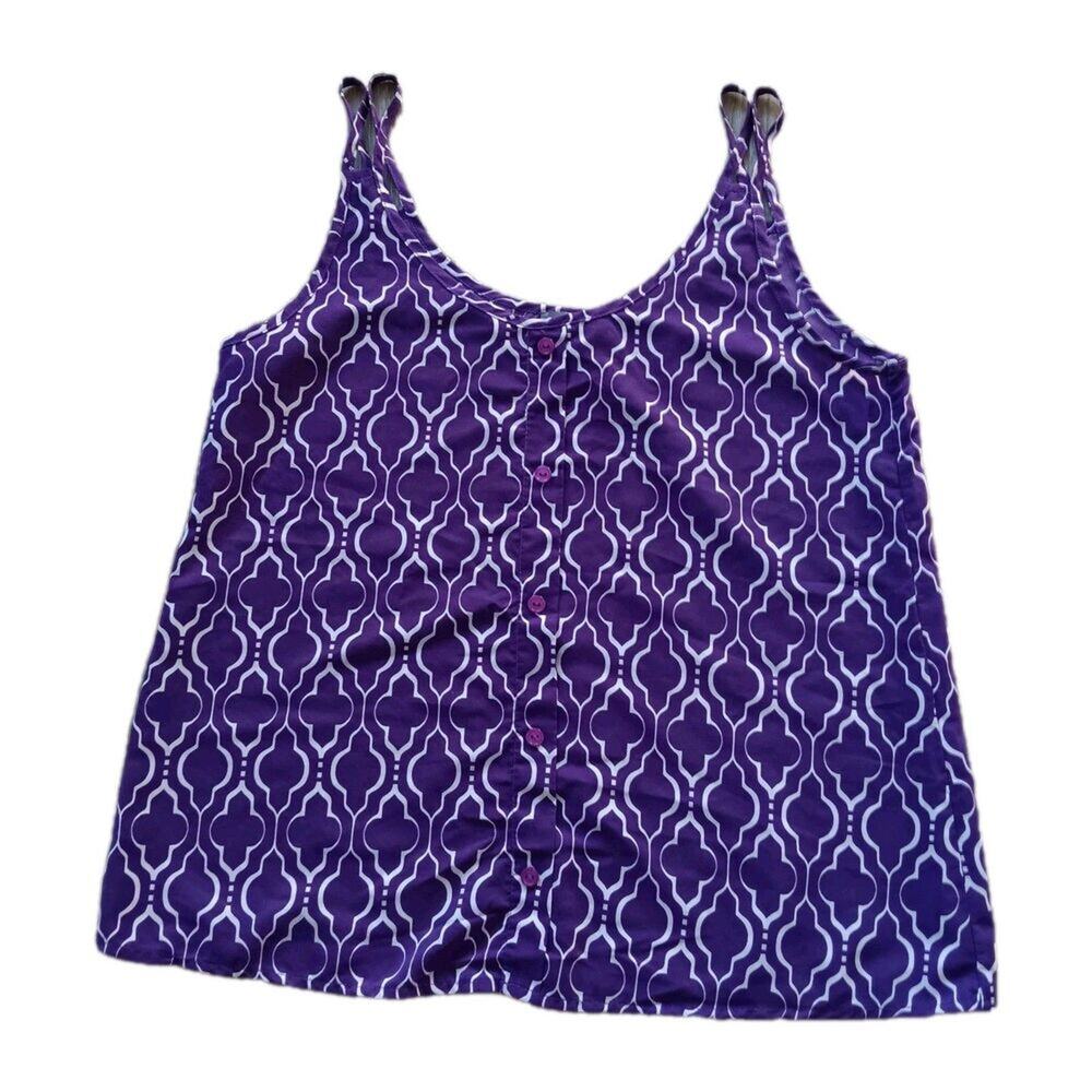 Market & Spruce Stitch Fix Purple White Quatrefoil Top Tank Womens Medium